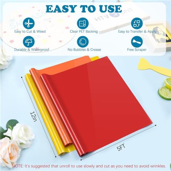 Permanent Vinyl for Cricut-12 Pack 12 Inch by 5 Feet Permanent Vinyl Rolls - Picture 3 of 7